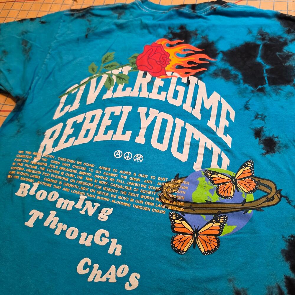 Civil Regime Graphic T-Shirt Blue Tie-Dye L Streetwear